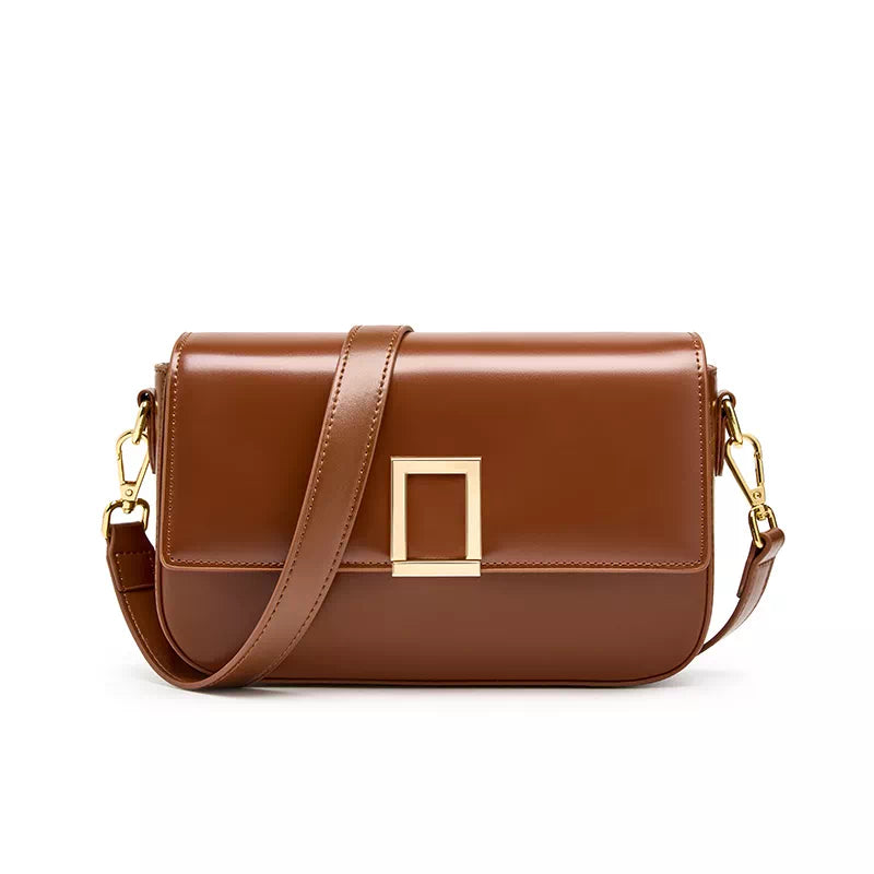 Unique Ladies Small Leather Shoulder Bag Brown Leather Crossbody Bag, Brown